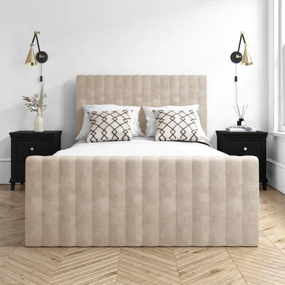 Furniture123 Small Double Ottoman Bed in Beige Velvet - Khloe