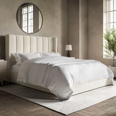 Furniture123 Cream Velvet Double Ottoman Bed with Winged Headboard - Maddox