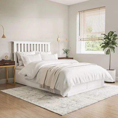 Furniture123 White Wooden Double Ottoman Bed - Anderson