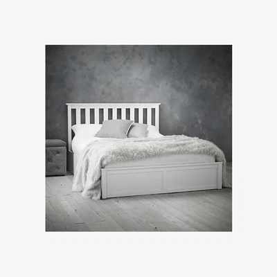Furniture123 White Wooden Double Ottoman Bed - Oxford - LPD