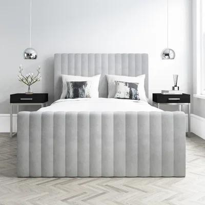Furniture123 Double Side-Opening Ottoman Bed in Light Grey Velvet - Khloe