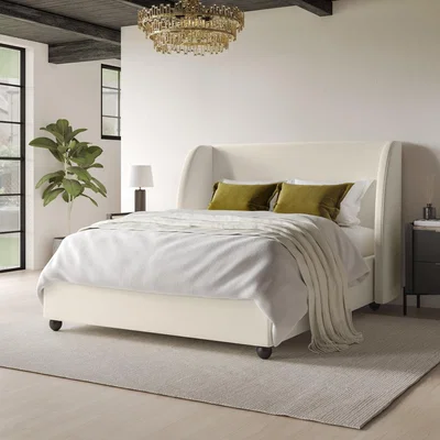 Furniture123 Off-White Velvet Double Ottoman Bed - Bergamo