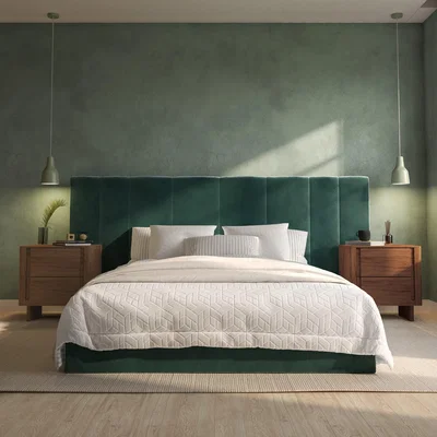 Furniture123 Green Velvet Double Ottoman Bed with Wide Headboard - Iman