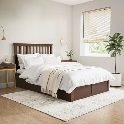 Furniture123 Walnut Wooden Double Ottoman Bed - Anderson