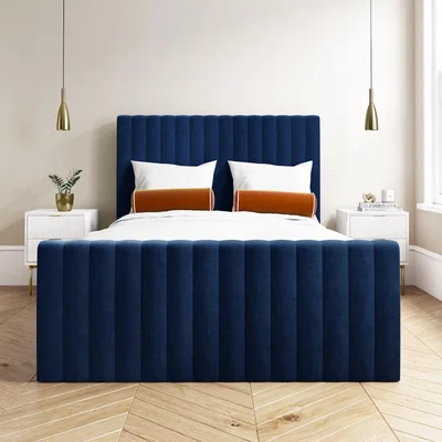 Furniture123 Double Side-Opening Ottoman Bed in Navy Blue Velvet - Khloe