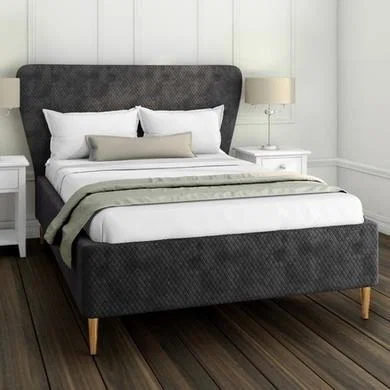 Furniture123 Grey Quilted Velvet Double Ottoman Bed with Mid-Century Styling - Harley