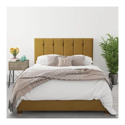 Furniture123 Pimilico Double Ottoman Bed in Deep Mustard Velvet