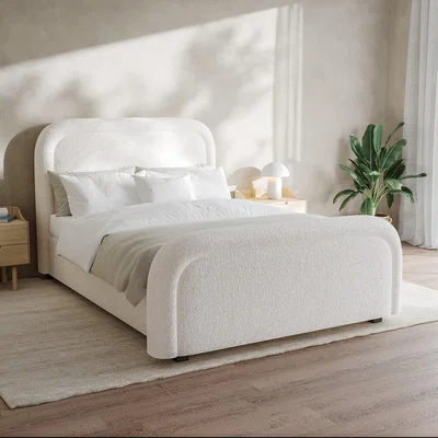 Furniture123 Off-White Boucle Double Ottoman Bed with Curved Headboard - Naomi