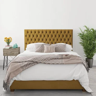 Furniture123 Angel Double Ottoman Bed in Deep Mustard Velvet