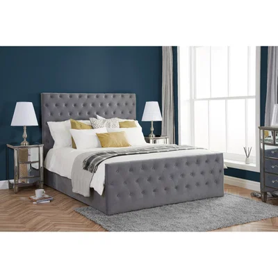 Oak&More Massachusetts Grey Velvet Double Ottoman Bed