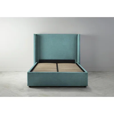 Perch and Parrow Suzie 4'6 Double Ottoman Bed Frame in Turkish Blue"