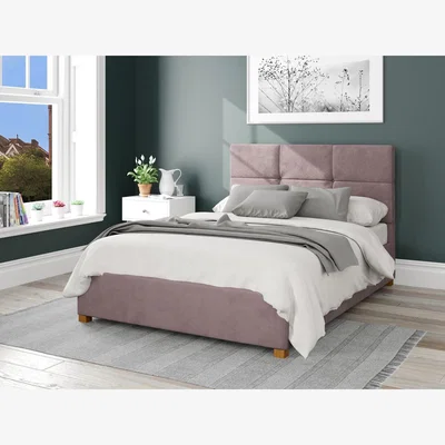 The Range Caine Storage Ottoman Bed in Plush Velvet Fabric - Blush / Double