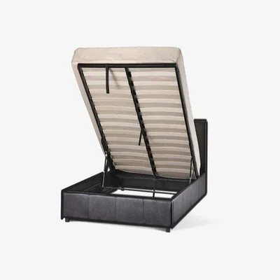 The Range Black Faux Leather Storage Ottoman - Double