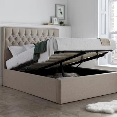 The Range Wilson Oatmeal Fabric Ottoman Bed - Oatmeal / Double