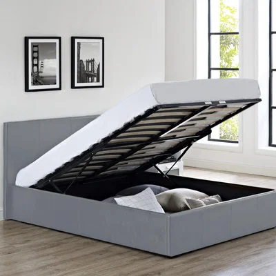 The Range Faux Leather Ottoman Gas Lift Storage Bed-DOUBLE - Grey