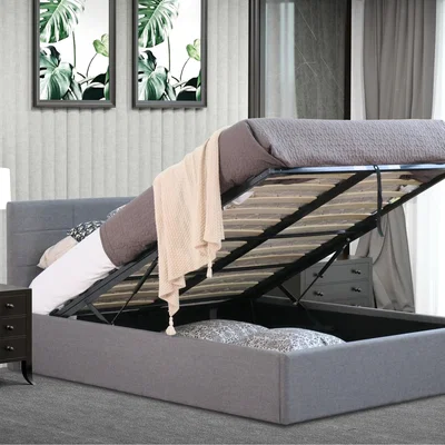 The Range Grey Fabric Gas Lift Ottoman Bed - Double