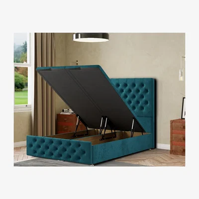 The Range Mary Chesterfield Ottoman Bed Floor Standing Headboard Matching Buttons Plush - Emerald / Double