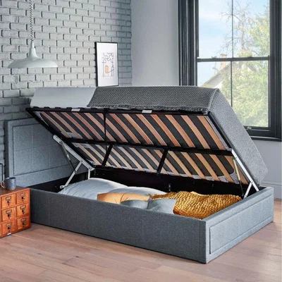 The Range Side Lift Ottoman Bed with Hybrid Mattress - Grey / Double
