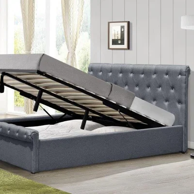 The Range Grey Fabric Diamante Chesterfield Ottoman Sleigh Bed - Double