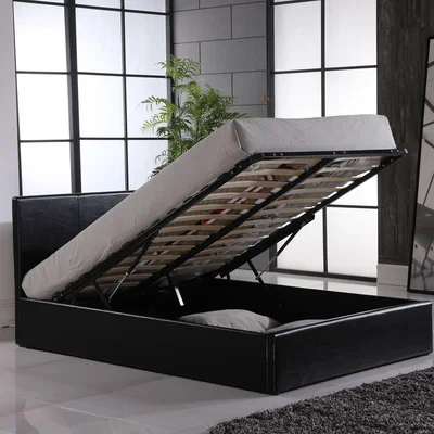 The Range Faux Leather Ottoman Storage Bed - Black / Small Double