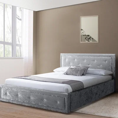 The Range Fabric Diamante Ottoman Bed Frame in Silver or Grey  - Silver / Double