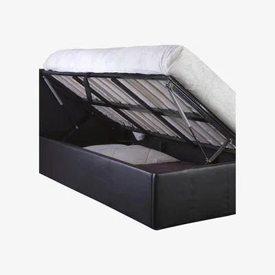 The Range Black Leather Storage Bed With Side Lift - Double
