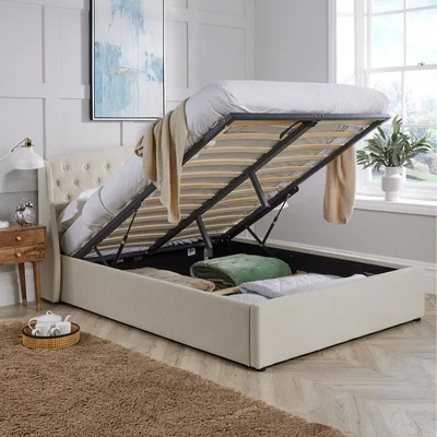 The Range Tahoe End Lift Storage Ottoman Bed  - Cream / Double