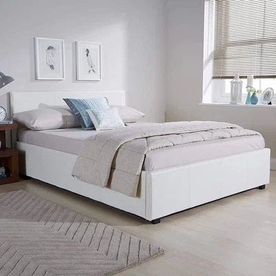 The Range White Leather Side Lift Storage Bed - White / Small Double
