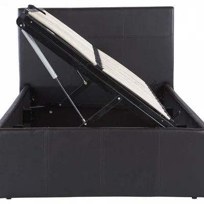 The Range Black Leather Storage Bed With Side Lift - Small Double
