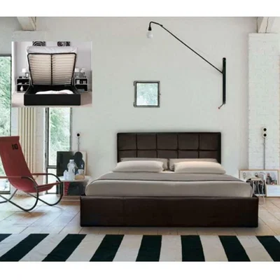 The Range Chocolate Faux Leather Gas Lift Ottoman Bed - Double