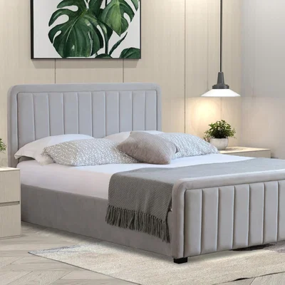 The Range Brushed Velvet Fabric Grey Ottoman Bed Frame  - Light Grey  / Double