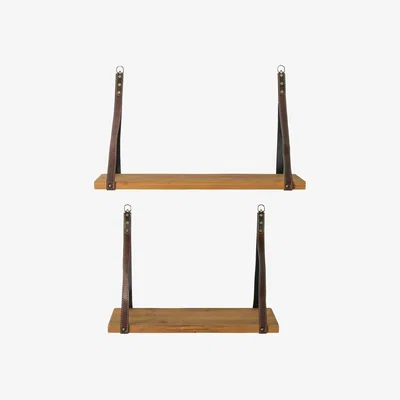Barker and Stonehouse Pair of Hanging Wood Shelves with Leather brackets | Barker & Stonehouse