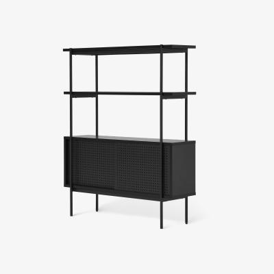 Made.com Angus Low Shelving Unit, Black Ash Effect & Perforated Metal