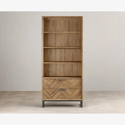 Oak&More Herringbone Solid Oak Tall Bookcase