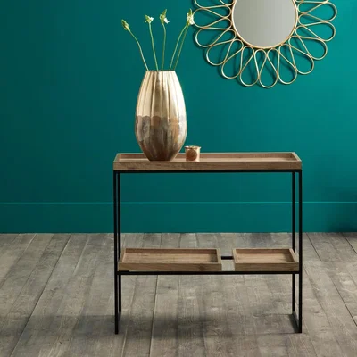 Pagazzi Natural Wood Veneer and Black Metal 2 Shelf Unit