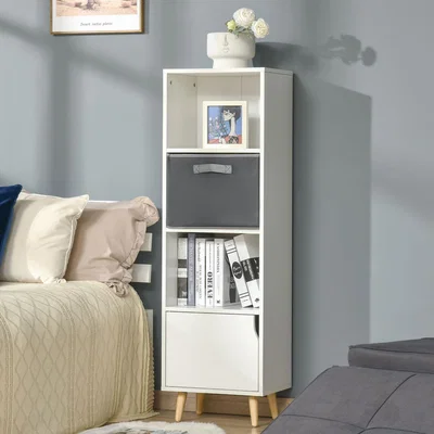 The Range 3 Tier Bookcase with Doors White Wooden Bookshelf - White,Grey