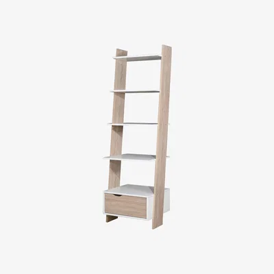 The Range Pulford Ladder Bookcase With Drawer - White & Sonoma Oak