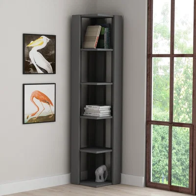 The Range Nati Modern Corner Corner Bookcase Display Unit - Anthracite Grey