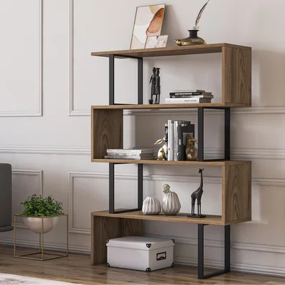 The Range Adria 5-Tier Modern Bookcase - Black and Oud Oak - Oak