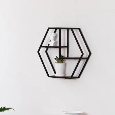 The Range Halliday Hexagon Accent Shelf - Black, Natural