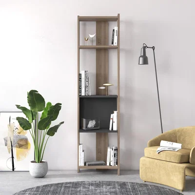 The Range Ruby 44cm W x 165cm H Narrow Bookshelf by Ruumstore - Varna Oak/Anthracite