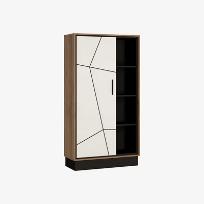 The Range Zigzag Wide One Door Bookcase - White,Dark Wood