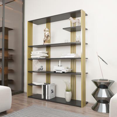 The Range Jeni 6-Tier Modern Bookcase Bookshelf with Metal Frame - Anthracite&Gold