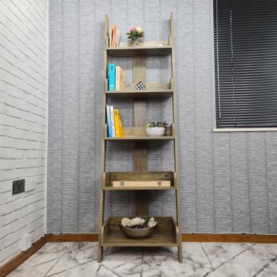 The Range Ladder Storage Bookshelf Leaning Shelves 5-Tier Standing Shelf Bookcase - Rustic Effect