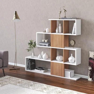 The Range Karlin Ladder Bookcase Bookshelf Shelving Unit - Teak and White - White and Teak