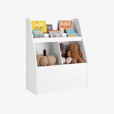 The Range Kids Bookcase Organizer with Storage Chest on Wheels - White