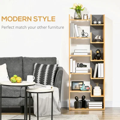 The Range 6-Tier Freestanding Bookshelf, Modern Bookcase with 11 Open Shelves - Natural wood finish