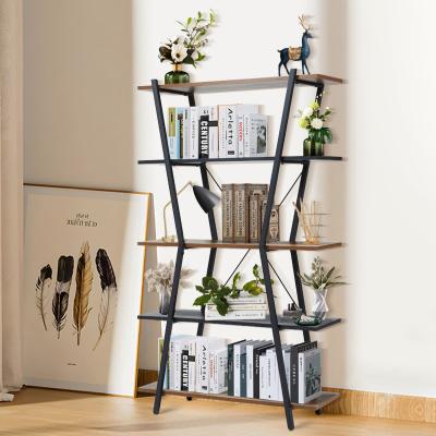 The Range 5-Tier X-Shaped Industrial Bookcase - Brown