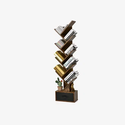The Range Costway Tree Bookshelf 59'' Narrow Free-standing Bookcase - Rustic Brown
