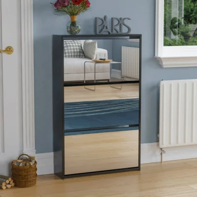 Dunelm Return - Vida Designs Welham 3 Drawer Mirrored Shoe Cabinet, Black